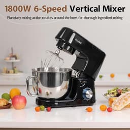 Keukenmachine - Mixer Kom - Bakken En Koken - Krachtige Motor - 7.2 Liter Kom - Zwart — thumbnail 5