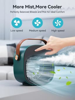Draagbare Airco en Luchtbevochtiger 2-in-1 - Tafelventilator met 3 Snelheden - Oplaadbaar via USB - Voor Thuis, Kantoor en op Reis - 1 Stuk (Groen) — thumbnail 3