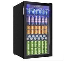 Linkforu - Drankenkoelkast - Mini Koelkast - 126 Blikjes - Geruisloos dus ook Ideaal voor in de Camper of Caravan - Zwart RVS –Design en Led Verlichting - 49×44,5×78 cm