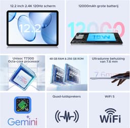 POCKAM P12 Plus - Tablet - 48GB RAM (12+36GB) + 256GB ROM (2 TB/TF) - 12,2 inch 2,4K 120Hz IPS - Android 16 - 12000mAh/18W - T7300 - Wi-Fi 5 - Bluetooth 5.0 - Quad-luidsprekers - Volledige accessoirebundel met toetsenbord en stylus — thumbnail 5