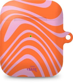xoxo Wildhearts hoesje geschikt voor Airpods 1/2 - Boogie Wonderland Orange - Ook als telefoonhoesje verkrijgbaar - schokbestendige case geschikt voor Airpod 1 en 2 - koptelefoon case - Beschermhoes met golvende print - golven - oranje / roze — thumbnail 1