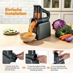 Elektrische Groentesnijder - Keukenrasp Multigebruik - Snel Ingrediënten Bereiden - 5-in-1 Roestvrij Staal - 60 mm Vulschacht - Zwart — thumbnail 4