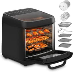 Heteluchtfriteuse - Airfryer Oven - Gezond Koken - Dubbele Kijkvensters - 12 Liter - Zwart — thumbnail 1