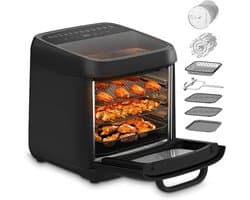 Heteluchtfriteuse - Airfryer Oven - Gezond Koken - Dubbele Kijkvensters - 12 Liter - Zwart