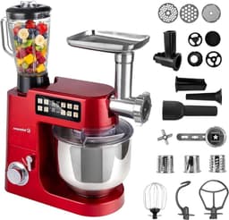 Keukenmachine - Keukenapparaat Mixer - Bakken Deeg Maken - Geïntegreerde Weegschaal - 8 Liter Kom - Rood — thumbnail 1