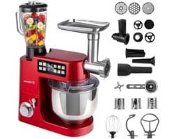 Keukenmachine - Keukenapparaat Mixer - Bakken Deeg Maken - Geïntegreerde Weegschaal - 8 Liter Kom - Rood