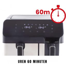 QIN® Dubbele Airfryer - Heteluchtfriteuse - Duo Airfryer - 9 L - Zwart - 35cm x 39cm x 31cm — thumbnail 2