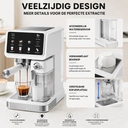 Velmio Velmio Espressomachine - 20 Bar – Koffiemachines - Met Melkopschuimer - Stoommachine - Automatische Melkopschuimer - Latte/Cappuccino/Heet Water - Zelfreinigend - Koffiezetapparaat - 1,5L Watertank - Wit — thumbnail 5