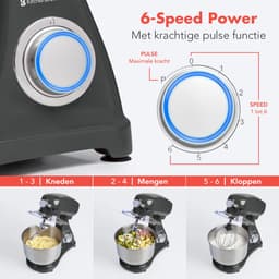 KitchenBrothers Keukenrobot - Keukenmachine - 6,2L Mengkom - 1800W - BPA-vrij - Keukenmixer - Aluminium - Antraciet — thumbnail 3