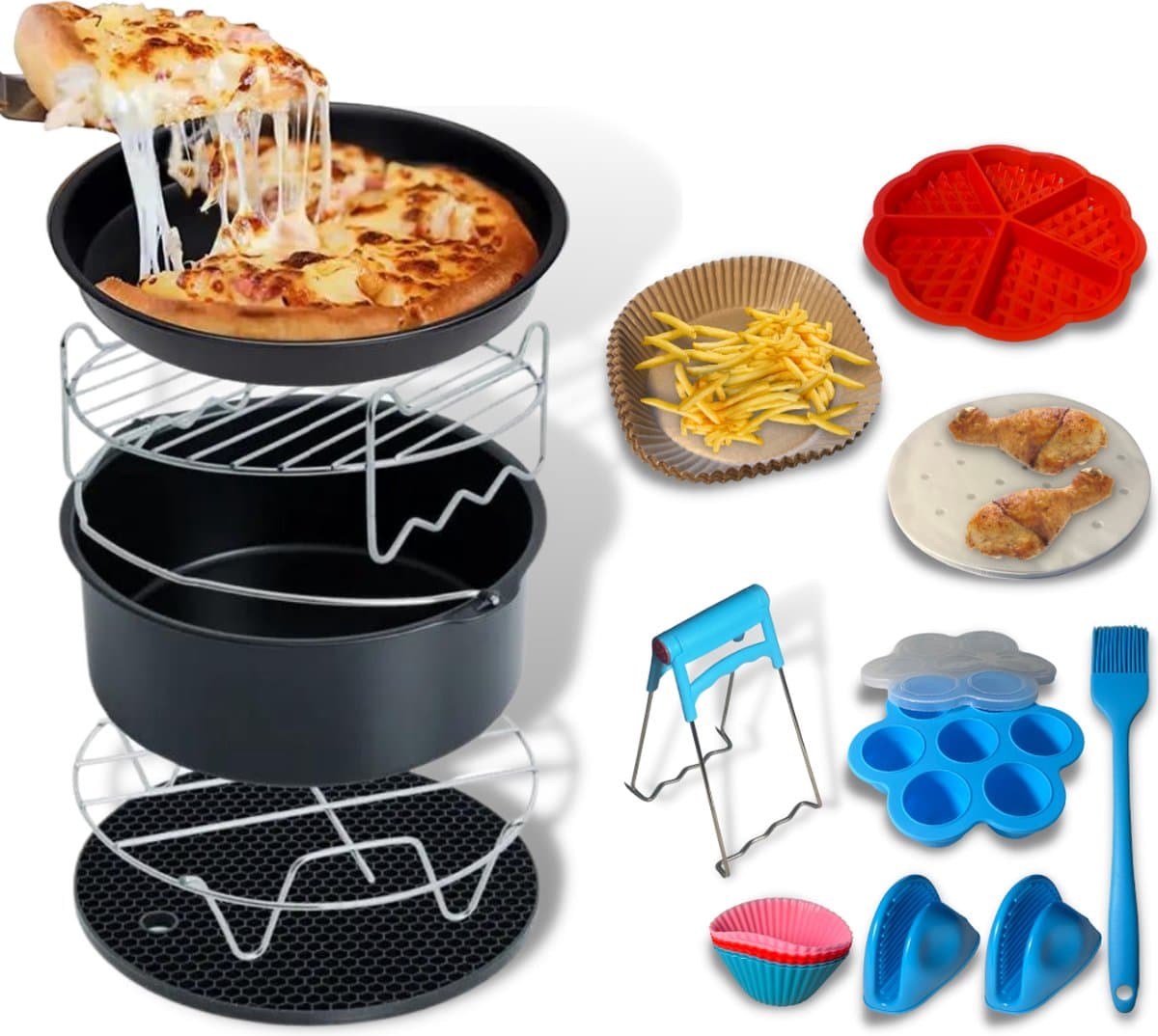 Master Knives Heteluchtfriteuse Accesoires Set - Geschikt voor alle Airfryer L 18CM -14 Delig — afbeelding 1
