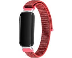 Nylon Smartwatch bandje - Geschikt voor Fitbit Inspire 3 nylon bandje - rood - Strap-it Horlogeband / Polsband / Armband