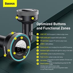 Baseus - FM-transmitter - MP3-speler - LED - 2x USB - Bluetooth - Zwart — thumbnail 4