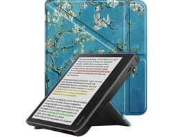 Hoes Geschikt voor Kobo Libra Colour Hoesje Bookcase Cover Book Case Hoes Sleepcover Trifold - Bloesem