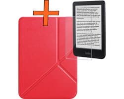 Hoesje Geschikt voor Kobo Clara BW Hoes Book Case Trifold - Hoes Geschikt voor Kobo Clara BW Hoesje Book Cover Met Screenprotector - Rood