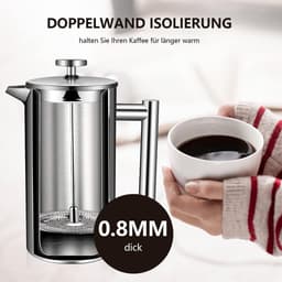 Koffiepot 304 Roestvrij Staal filter French Press System 1L 8 Kopjes - Tweelaags constructie — thumbnail 3