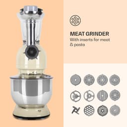 Klarstein Blender Knetmaschine keukenmachine met Fleischwolf, 2000W Teigmaschine klein, 6 standen, Schneebesen - & Knethaken, planetair , roermachine met Mixer, keukenmachines met 5L kom - 1800W 5,2L - voor Keuken - RVS - Standmixer — thumbnail 4