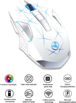 HXSJ T300 2.4G Draadloze Gaming Muis - Computermuizen - Ultra licht - Compact Voor Onderweg - RGB Verlichting - Wit — thumbnail 2