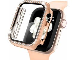 Strap-it Diamond Case - Geschikt voor Apple Watch case - Hoesje geschikt voor Apple Watch 4/5/6/SE case - Rose gold - iWatch cover voor maat 40 mm