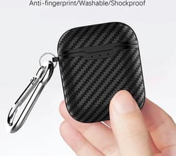 Shieldcase Black Stripe Case - beschermhoes geschikt voor Airpods 2 Case - hoesje met carbon print - zwart — thumbnail 2