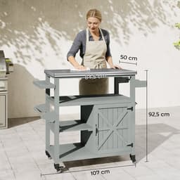 Outsunny Grillwagen - Roestvrij staal, vurenhout - 107 x 49,5 x 92,5 cm - Grijs — thumbnail 4