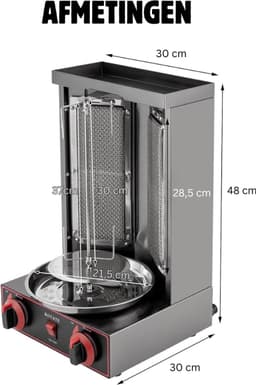 Aurixi® Professionele Kebab Grill – Verticale Grill Met Temperatuurinstelling – Donorgrill Met Opvangbak – Shoarmagrill - Kebabgrill - Grill Apparaat 3000 W, 220 V – Zwart - 30cm x 30cm x 48cm — thumbnail 2