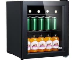 Aurixi® Professionele Horica Minibar Koeling – Wijnkoelkast 48L – Flessenkoelkast met Glazen Deur – Mini Koelkast met Glazen Deur – Kleine Drankenkoelkast – 2 Opslagniveaus – Minibar - Zwart - 48cm x 43cm x 51cm