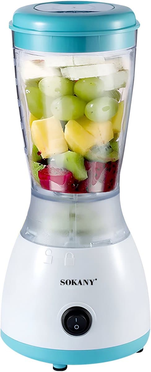 Sokany, Mini-Blender 500ml 300W Multifunctioneel met roestvrijstalen messen, Wit / Blauw — afbeelding 1