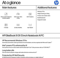 "HP EliteBook 8 G1i AI PC Intel Core Ultra 7 255U Laptop 33,8 cm (13.3"") WUXGA 32 GB LPDDR5x-SDRAM 1 TB SSD Wi-Fi 7 (802.11be) Windows 11 Pro Zilver" — thumbnail 3
