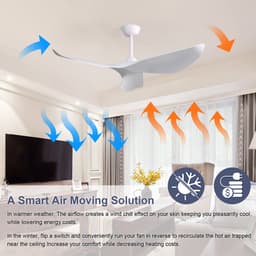 52 inch plafondventilator voor binnenshuis – met afstandsbediening (6 snelheden) – 3 ABS-bladen – witte, omkeerbare DC-motor – ideaal voor de woonkamer — thumbnail 2