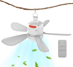 Draagbare Tent Ventilator - Plafond Ventilator Luifel - Outdoor Koeling - Met LED Licht - 12.4 Centimeter Diameter - Wit — thumbnail 5