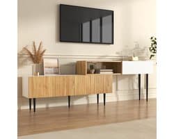 Tv-kast Modulair - Dressoir Woonkamer - Media Opbergen - Verstelbare Lengte - 130-220x30x634cm - Houtlook Wit