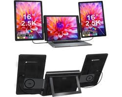 Draagbare Triple Monitor - Uitklapbaar Scherm - Productiviteit Verhogend - QHD IPS Beeldkwaliteit - 16 Inch
