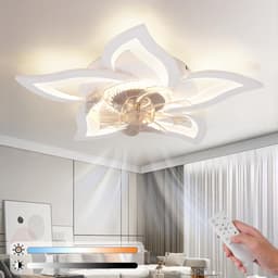Glitzerlife - Plafond ventilator met verlichting - Dimbare LED ventilator lamp plafond - Stille plafondventilator - 3 kleurtemperaturen - 6 windsnelheden - Timer & nachtmodus - Ø62cm - Wit - Plafondlampen met ventilator woonkamer slaapkamer — thumbnail 1