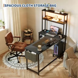 Hoekbureau gaming in L‑vorm met LED, stopcontact & USB 124x92x152 cm - Gaming Desk - Computer Tafel - Gaming Tafel - met zijtas & monitorstandaard - Zwart — thumbnail 5