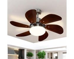 Glitzerlife - Plafond ventilator met verlichting - Ventilator lamp plafond - stille plafondventilator - stille motor met afstandsbediening -E27 ijzer en acryl - Ø75cm - notenhout — afbeelding 1