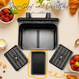 Dual Basket Airfryer XXL - 9 Liter - 2200W Krachtig - Met Kijkvenster - Dubbele Zone - Kleuren LED Display - Onafhankelijke Bakmanden - Zwart — thumbnail 7