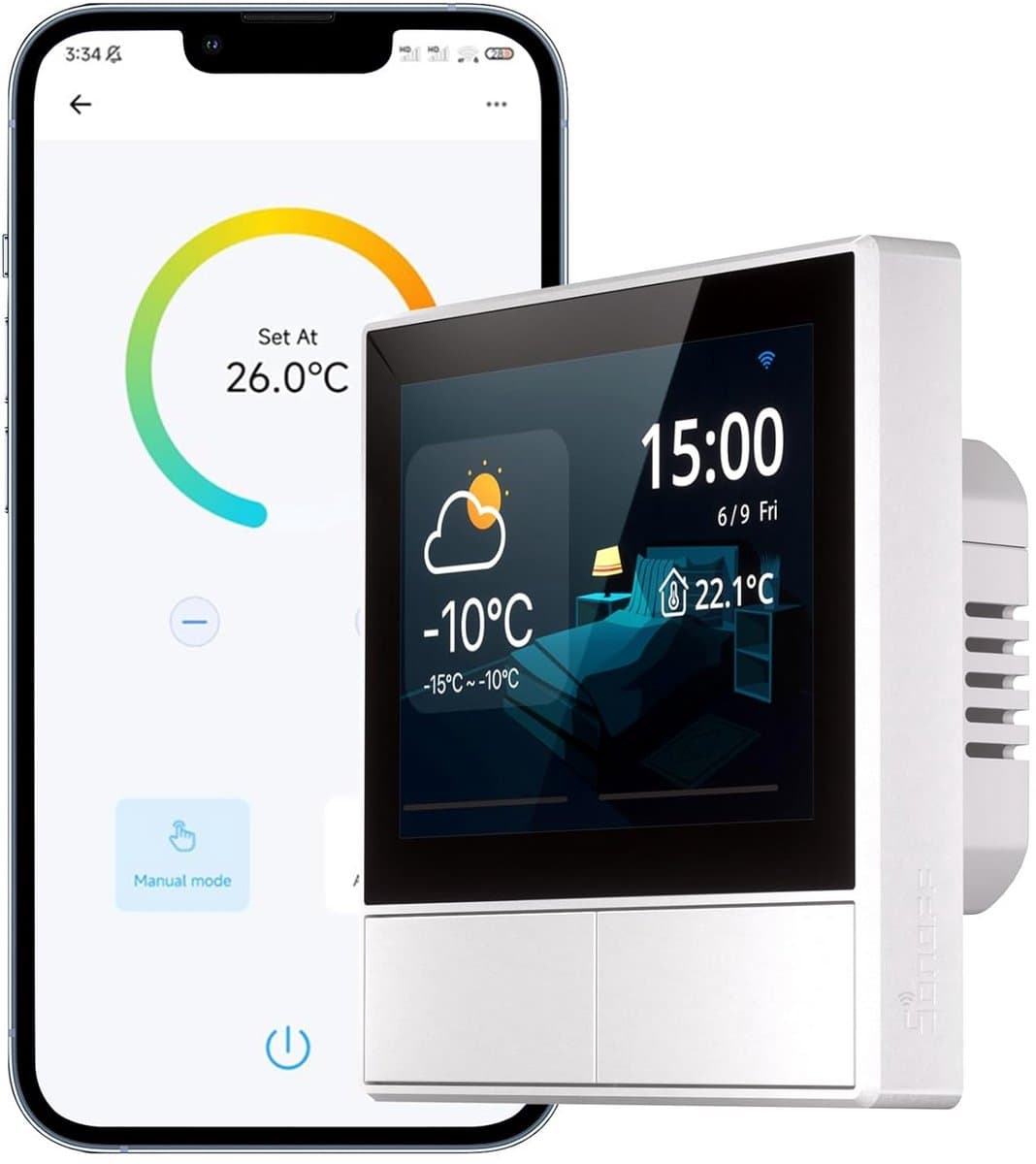 Slimme WiFi Wandpaneel Schakelaar met Thermostaat Functie - 2 Groepen — afbeelding 1