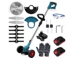 Accu Elektrische Grastrimmer - 30W Handgrasmaaier - Borstelloze Draadloze Grasmaaier - Lengte Verstelbaar - Multifunctionele Snijkop - met 2 Accu's - Tuingereedschap voor Gazon