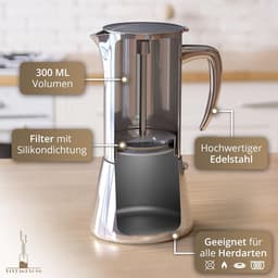 Inductie Espresso Maker van Roestvrij Staal voor 6 Kopjes - Ideaal voor Camping — thumbnail 2