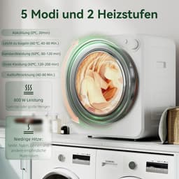 Mini Wasdroger – Kleine Droger – Compacte Wasdroger – Opbouwdroger – Luchtafvoerdroger – 5 Programma’s – Roestvrijstalen Omkeerbare Trommel – 800W/400W Vermogen — thumbnail 2