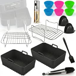 Somstyle Accessoires Set Geschikt voor Ninja Foodi AF140EU, AF300EU, AF400EU, AF500EU & SL400EU Dubbele Airfryer - 19-Delig - Heteluchtfriteuse Mandje - Zwart — thumbnail 1