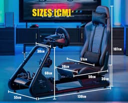 DoneMore® - Racing simulator cockpit - sim racing stoel met stuurstandaard - verstelbaar en opvouwbaar - met luidsprekers - zwart — thumbnail 2