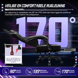 Hiaonyx Gaming Stoel - 170° Verstelbare Rugleuning - Gaming Stoel met inklapbare Voetsteun - racerstijl - Geïntegreerde Armleuningen - Maximale Belastbaarheid 150kg - met stille wielen - Zwart Grijs — thumbnail 4