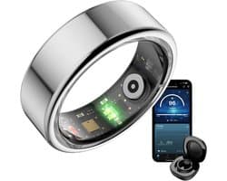 Focus® S1 Smart Ring - Zilver - Maat 7 - Hartslag - Menstruatiecyclus - Slaap Monitor - Slimme Ring - Sport Prestatie - Stappenteller -IP68 Waterdicht - O2 Meting - Dames - Heren - Wearables - Oplaad Case - beschermring