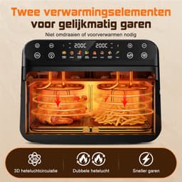 Fukstern Dubbele Airfryer XXL–11L 2500W–Tot 6 Personen-Dubbele Mand–30°C tot 200°C Instelbaar–8 Voorgeprogrammeerde Functies–Zwart — thumbnail 3