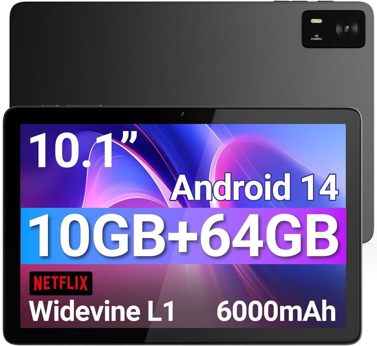 Android 14 Tablet 10,1 Inch HD Scherm 10GB RAM 64GB Opslag Octa-Core WiFi — afbeelding 1
