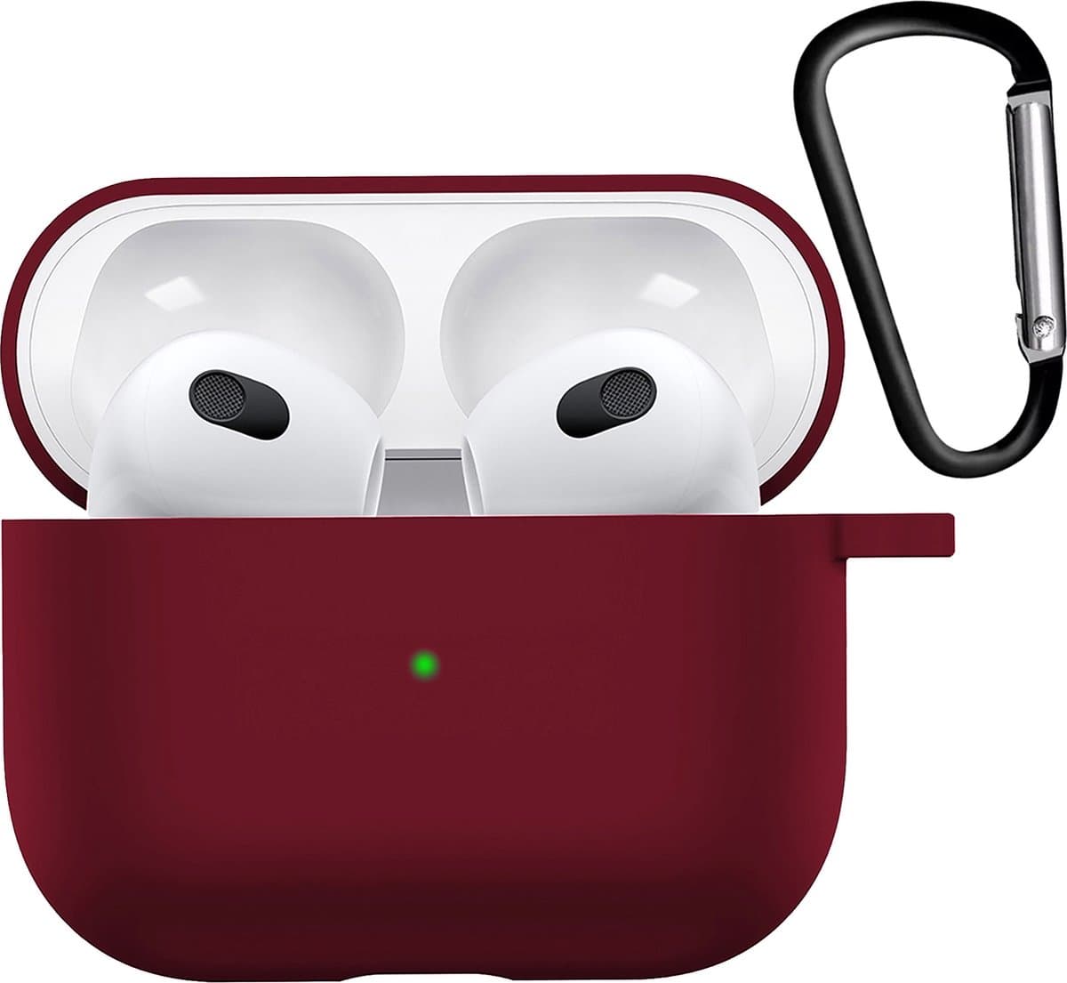Hoesje - Geschikt voor Apple AirPods 3 - met Clip - Siliconen Hoes - Silicone Case Cover - Donkerrood — afbeelding 1