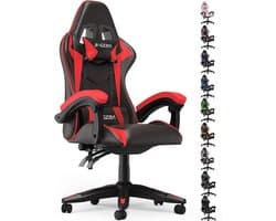 Bigzzia Gamingstoel - Ergonomische bureaustoel van PU-leer - In hoogte verstelbaar - Met lendenkussen en hoofdsteun - Comfortabele gamestoel voor volwassenen - Meisjes en jongens