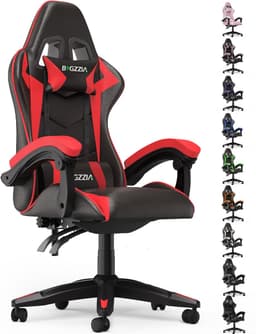 Bigzzia Gamingstoel - Ergonomische bureaustoel van PU-leer - In hoogte verstelbaar - Met lendenkussen en hoofdsteun - Comfortabele gamestoel voor volwassenen - Meisjes en jongens — thumbnail 1
