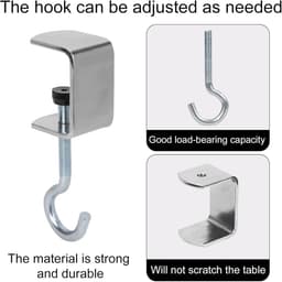 Allecto Plus - Bureau Mount Tas Houder Metaal Onder Tafel Draagbare Hoofdtelefoon Houder Klem - Handtas Organisator Meisjes Vrouwen - Kantoor Accessoires Opruimen Rommel - Verstelbaar en Handig in Gebruik — thumbnail 4